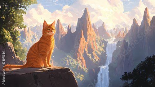 The stunning tat kuang si waterfalls cascading over mountain cliffs in a breathtaking landscape. [Silicon Wilderness] | Powerstem Rise | charged stalk. Illustration