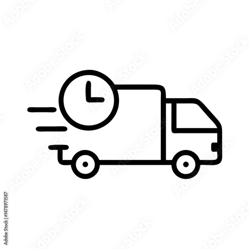 Fast Delivery Truck Icon with Clock – Line Art Vector Symbol for Express Shipping