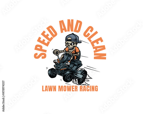 skeleton ride lawn mower speed illustration