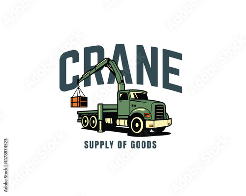 truck car and crane illustration