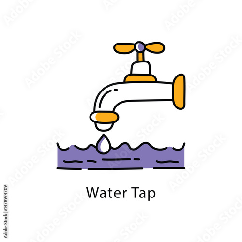 Water Tap Vector Filled Outline Style icon. Eps 10 File