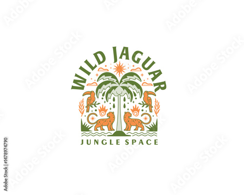 Wild jaguar jungle space illustration