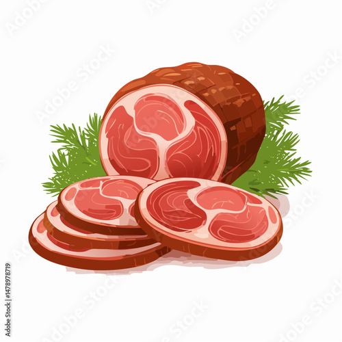 Delicious Sliced Ham Roll with Green Garnish Illustration