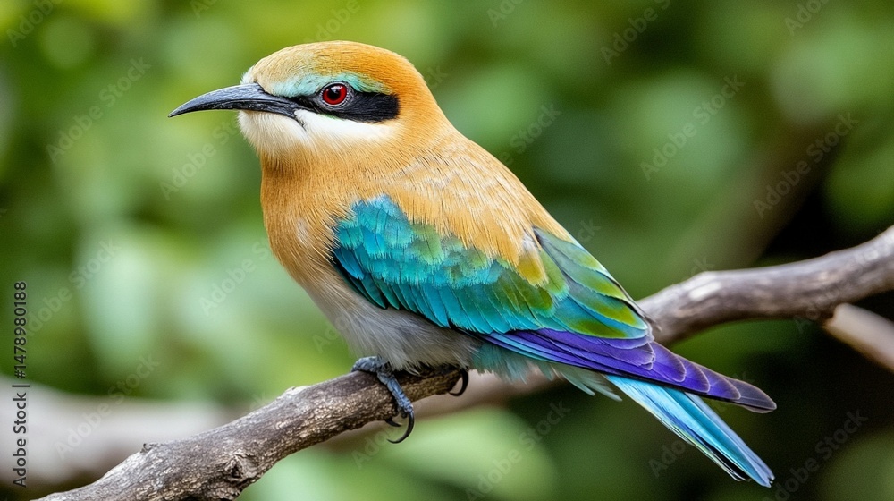 Fototapeta premium Vibrant bird perched on branch soft focus wildlife photography