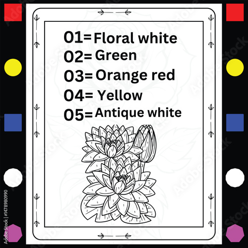 Simple Flower color-by-number coloring book for adluts