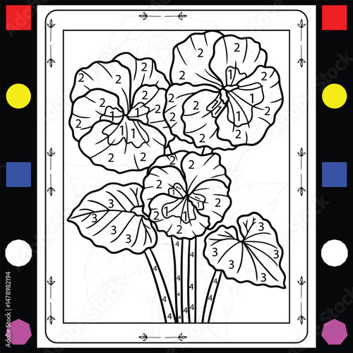 Simple summer color-by-number coloring book for adluts