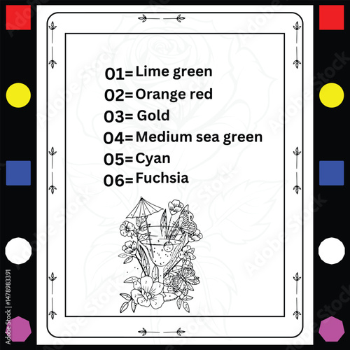 Simple summer color-by-number coloring book for adluts