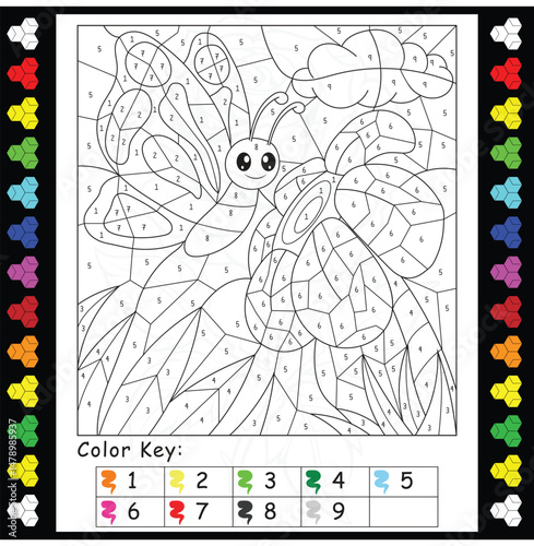 Simple Butterfly color-by-number coloring book for kids