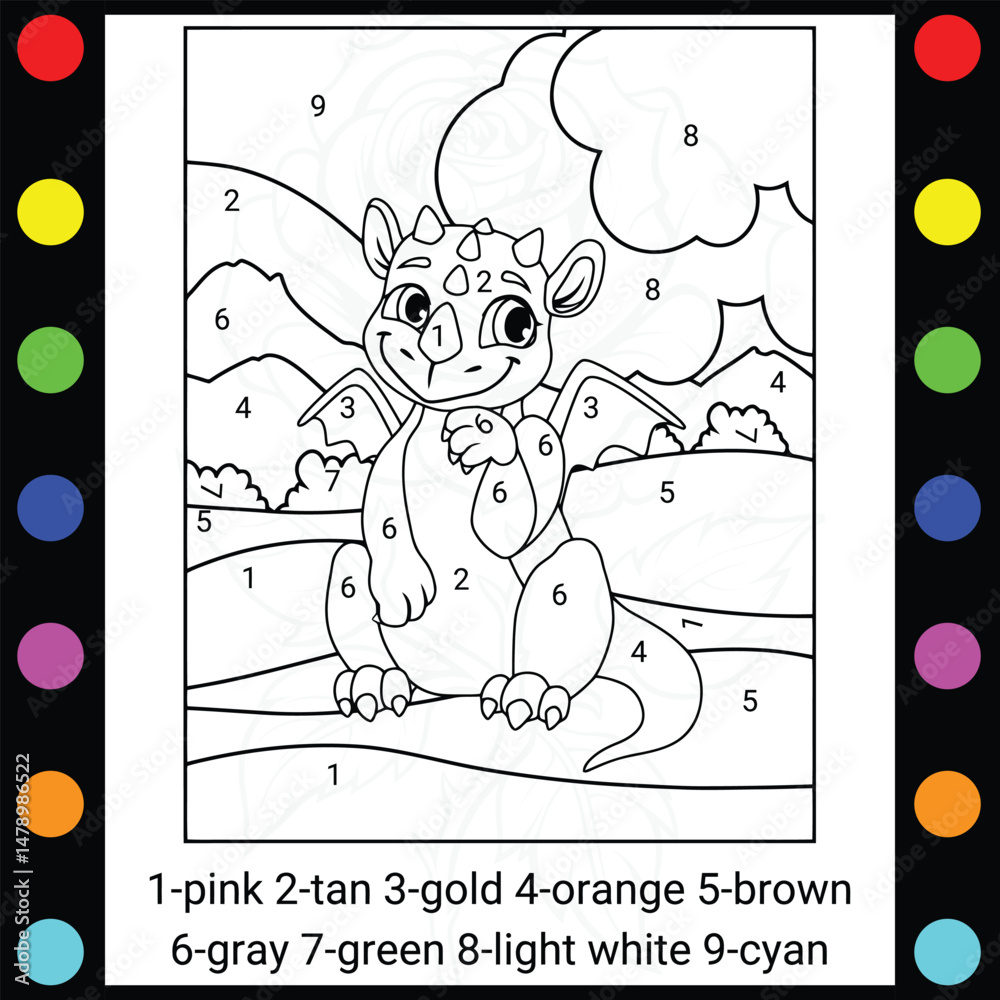 Naklejka premium Simple Dinosaur color-by-number coloring book for kids