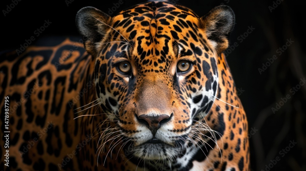 Obraz premium Close-up of a wild cat with black spots on its orange fur