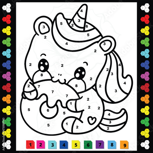 Simple unicorn color by number coloring book for toddlers