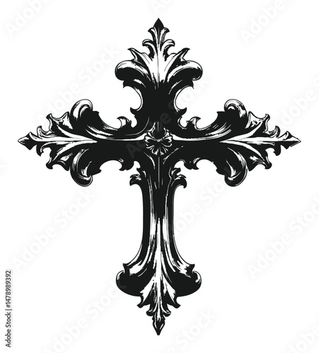 Intricate Ornate Cross Design Vector Illustration for Artistic Use