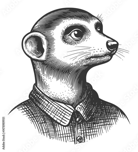 Detailed Illustration of a Meerkat in a Vintage Style Drawing
