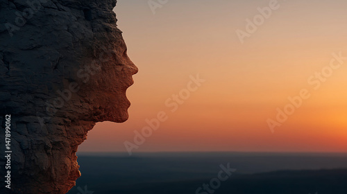 Rock Face Silhouette at Sun...