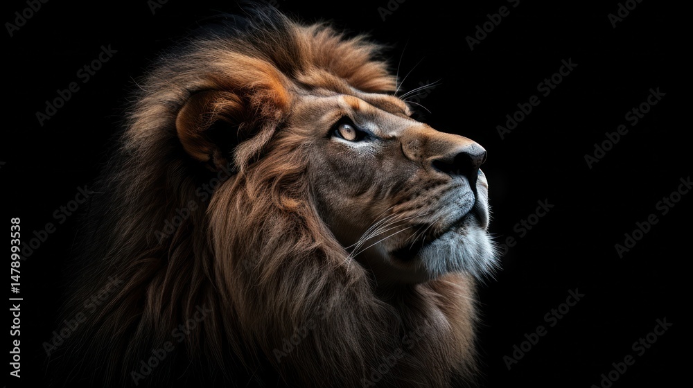 Fototapeta premium Close-up of a lion's head with a dark background