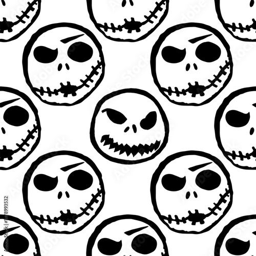 Seamless background of scary hand-drawn faces