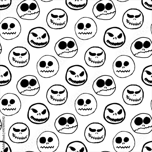 Seamless background of scary hand-drawn faces