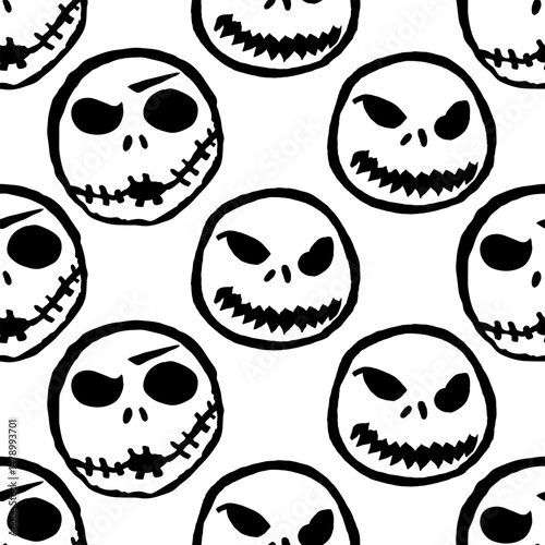Seamless background of scary hand-drawn faces