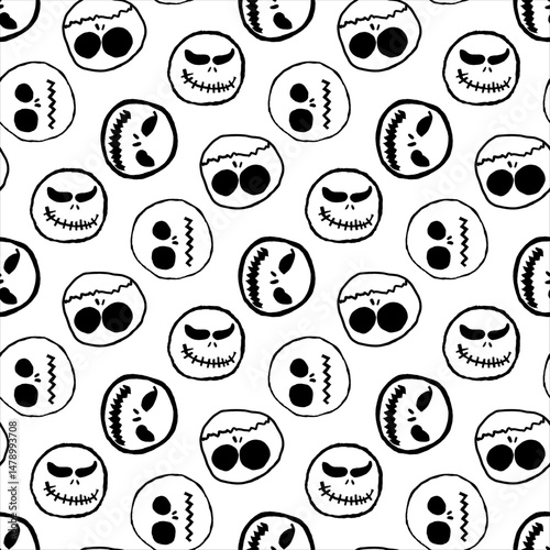 Seamless background of scary hand-drawn faces