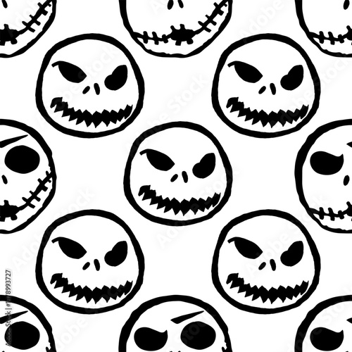 Seamless background of scary hand-drawn faces