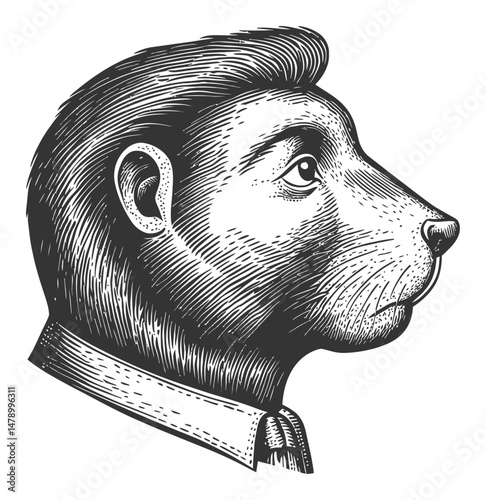 Vintage Vector Illustration of a Lion Head in a Formal Attire Style