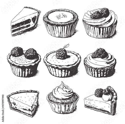 Hand-Drawn Illustration of Delicious Desserts and Pastries Collection