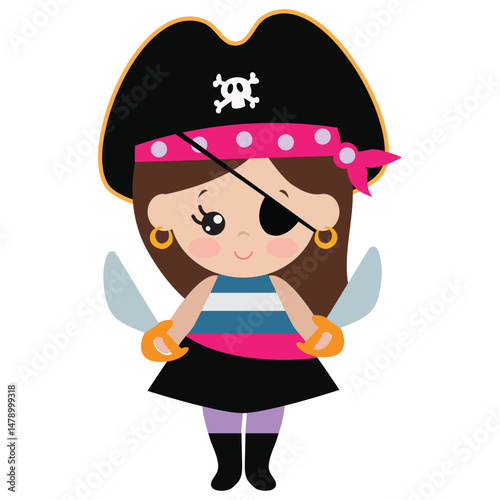Funny pirate  girl  vector cartoon illustration