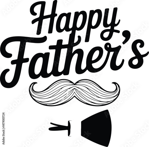 Happy Father’s Day Typography Silhouette with Bow Tie & Mustache Doodle Father’s Day Banner Lettering with Mustache & Bow Tie Icons | Vector Set