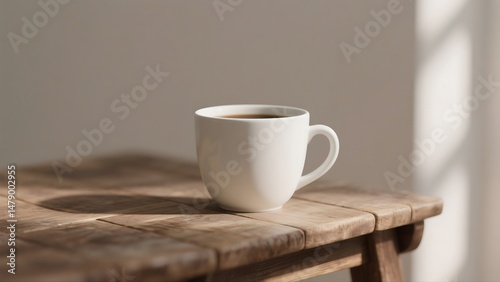 Wallpaper Mural A photorealistic coffee cup mockup on a rustic wooden table Torontodigital.ca