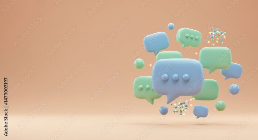 Pastel-toned speech bubbles scattered in a minimalist setting. Pastel-toned speech bubbles scattered in a minimalist setting.