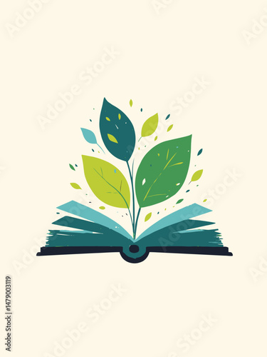 a book with leaves instead of pages logo illustration