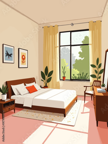 modern bedroom simple with beige tones,the dimensions of the room