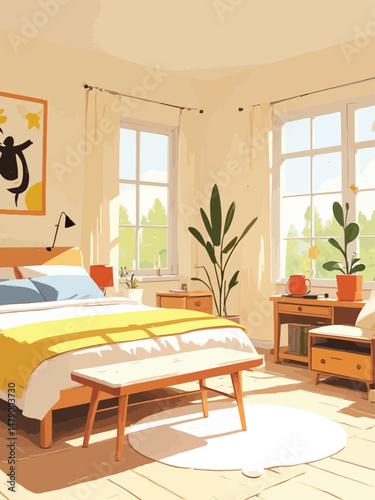 modern bedroom simple with beige tones,the dimensions of the room