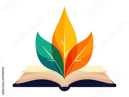 a book with leaves instead of pages logo illustration