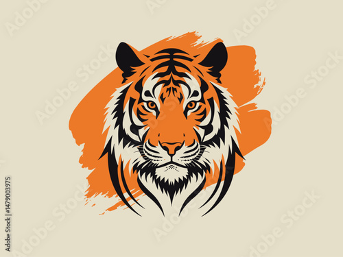 tiger hand-painted style, dynamic brush strokes, intense eyes, tribal and Khmer ornament details 