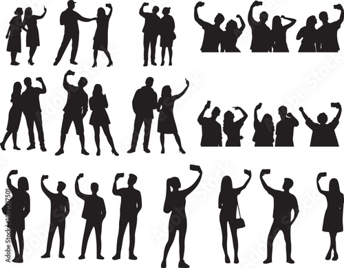 Diverse People Taking Selfies: A Collection of Silhouettes
