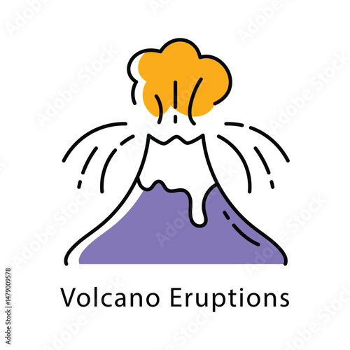 Volcano Eruptions Vector Filled Outline Style icon. Eps 10 File