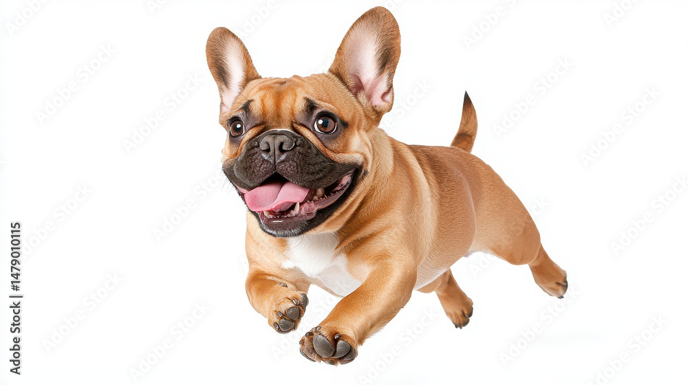 Obraz premium Happy French Bulldog jumping with excitement, showcasing its playful nature and adorable features