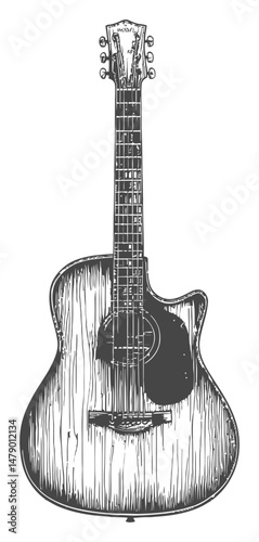 Detailed Hand-Drawn Vector Illustration of an Acoustic Guitar