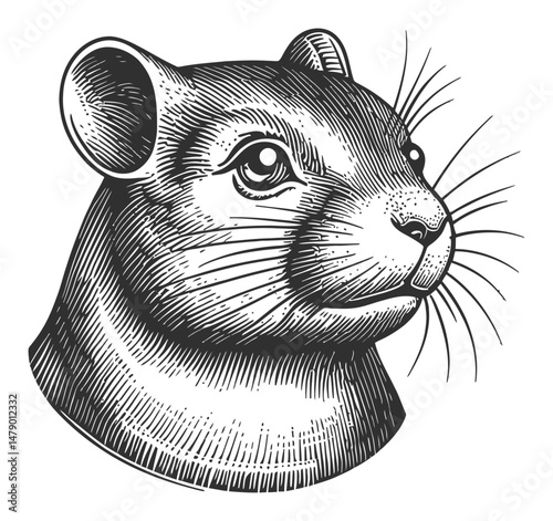 Detailed Vector Illustration of a Rat Head in Artistic Style
