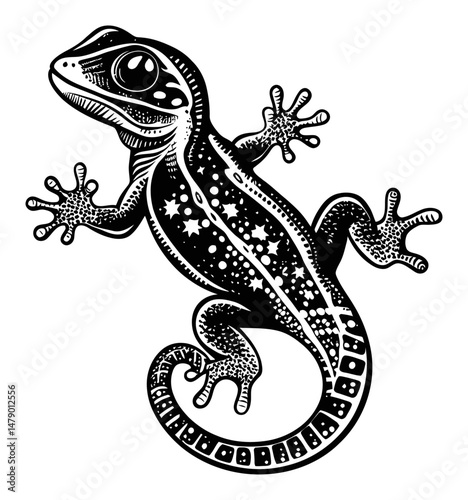 Detailed Illustration of a Lizard with a Starry Design in Vector Style