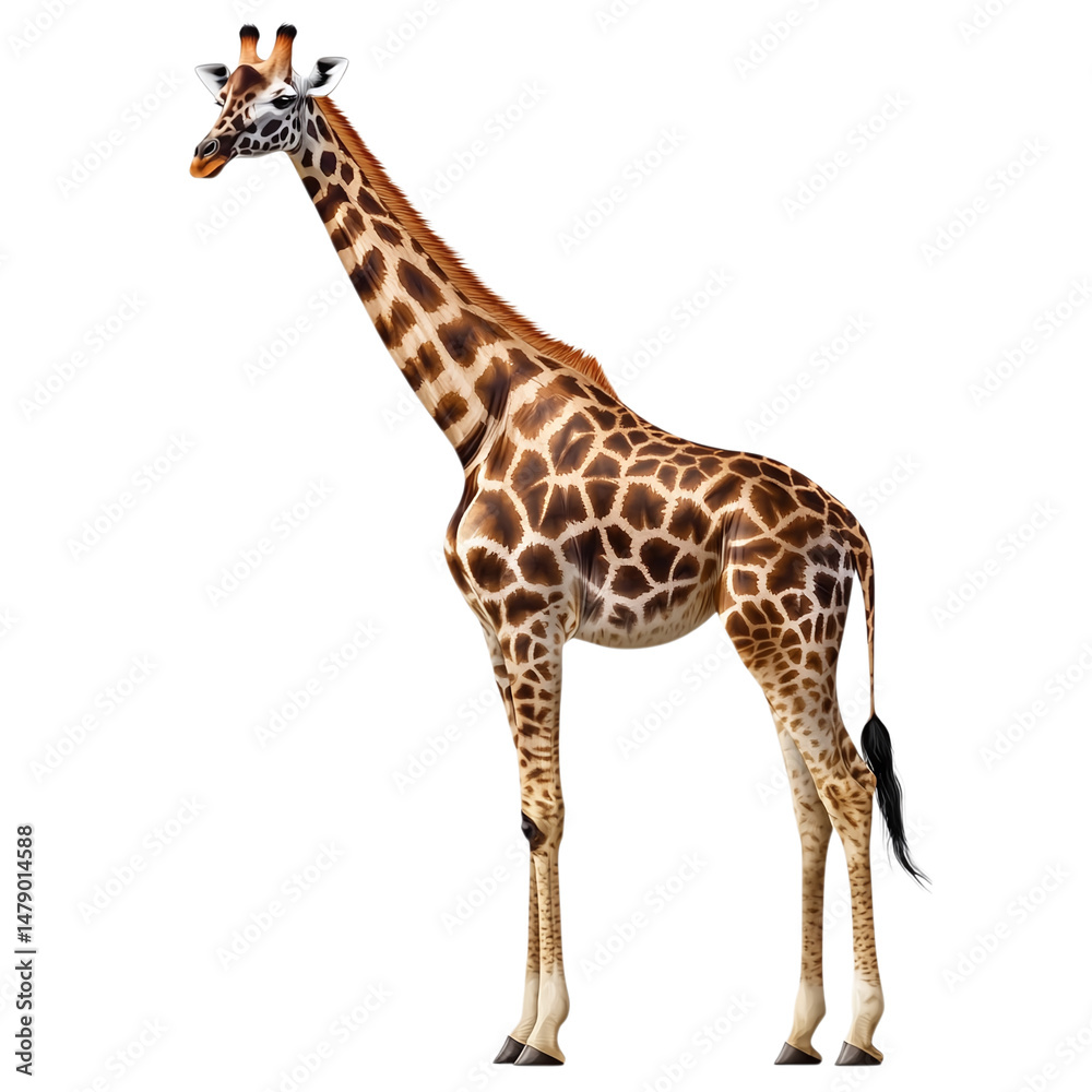 Fototapeta premium Realistic giraffe full body with natural fur pattern, isolated on transparent background