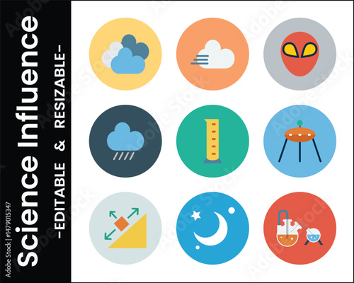 Science And Nature Vector Icons Set Flat Design Elements Editable And Resizable