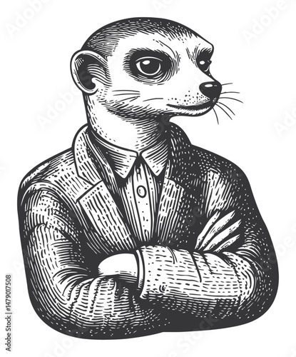 Stylish Meerkat Illustration in Vintage Style with Suit and Tie