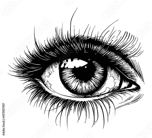 Detailed Vector Illustration of an Eye with Intricate Lash Design