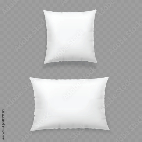 Realistic White Square and Rectangular Pillows Mockups, Top View. Vector