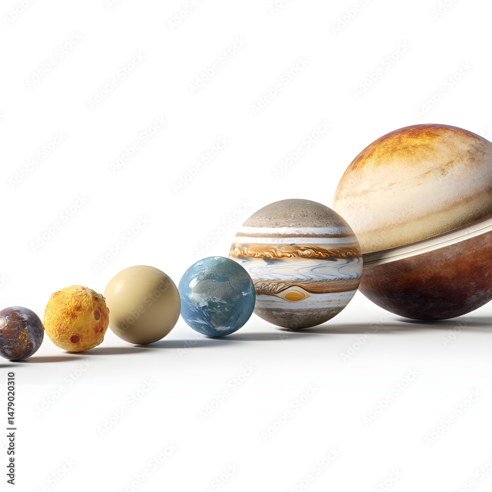 Obraz premium A line of planets, starting with the smallest and ending with the largest