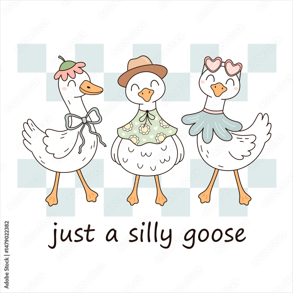 Fototapeta premium Just a Silly goose sarcastic t-shirt sublimation design. Cute funny silly goose, hand drawn vector illustration in flat style