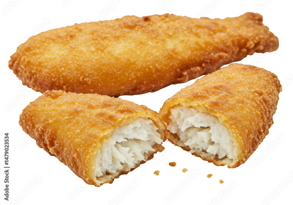 Fototapeta premium Crispy fried fish fillet isolated on transparent background.
