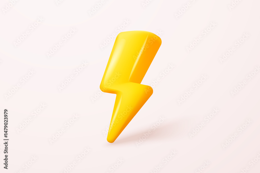 3D thunder bolt icons realistic on white background. symbol of thunderbolt energy, flash lightning, danger and power. Simple lightning strike emblem. 3d powerful charge icon vector render illustration